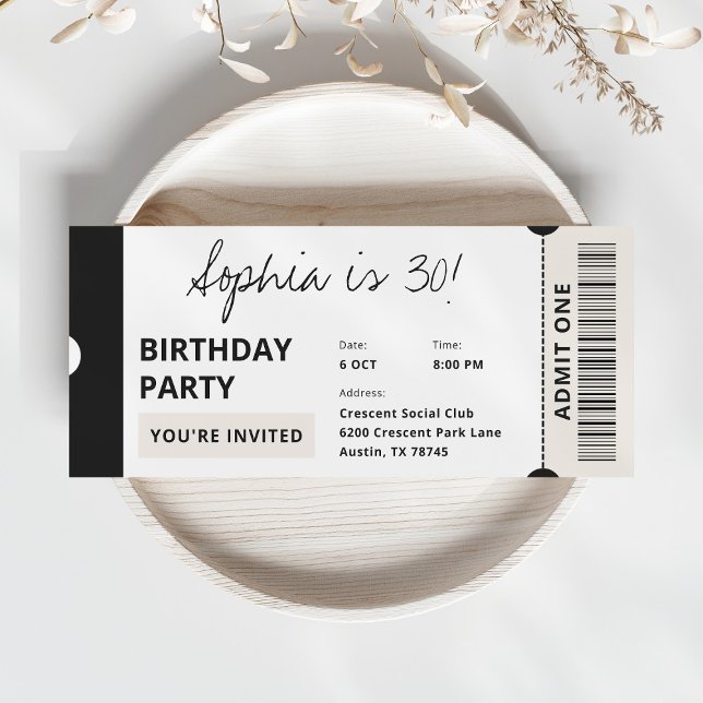 Invitation Ticket tendance moderne 30th Birthday Party (Créateur téléchargé)