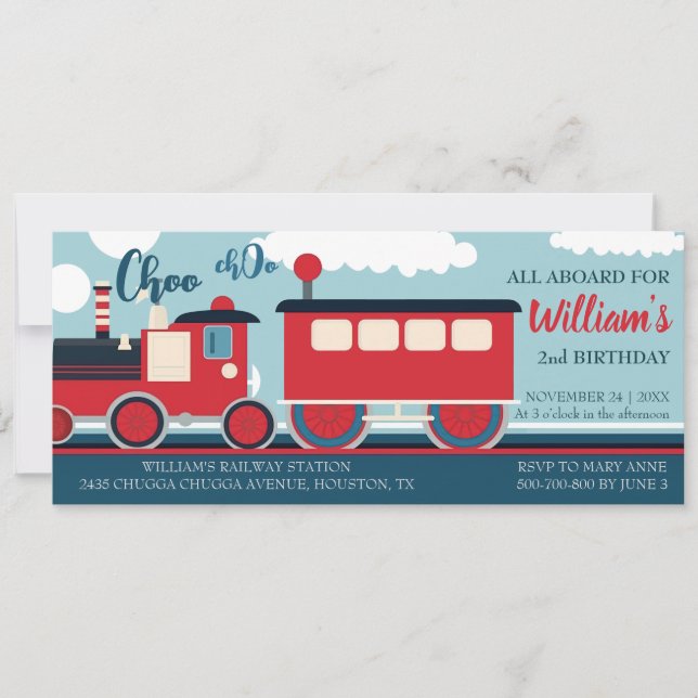 Invitation Ticket Train Boy Choo Choo Train sur mesure Annive (Devant)