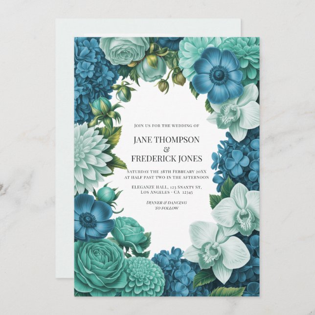 Invitation Tidal Blue, Seafoam Drift & Cloud Mint Wedding (Devant / Derrière)