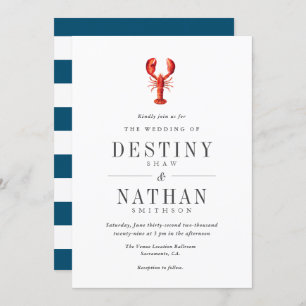 Invitation Tide rouge  Lobster Theme Mariage Navy  Blanc