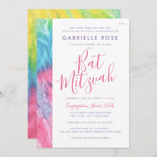 Invitation Tie Dye Bat mitzvah Hippie Chic Rose Turquoise