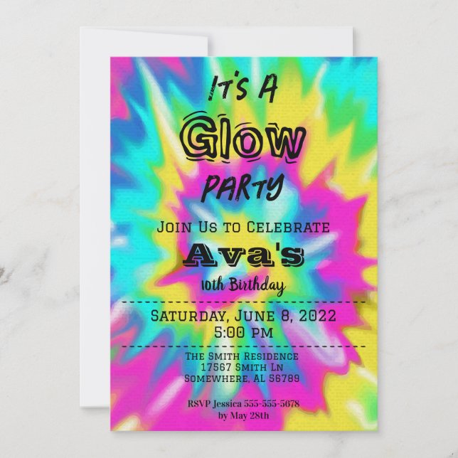 Invitation Tie Dye Fête d'anniversaire (Devant)