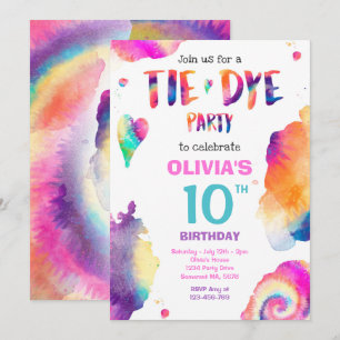 Invitation Tie Dye fête d'anniversaire Bright Tie Dye fête hi