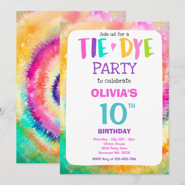 Invitation Tie Dye fête d'anniversaire Bright Tie Dye fête hi (Devant / Derrière)
