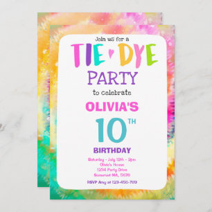 Invitation Tie Dye fête d'anniversaire Bright Tie Dye Hippy P
