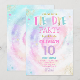 Invitation Tie Dye fête d'anniversaire Pastel Tie Dye fête d'
