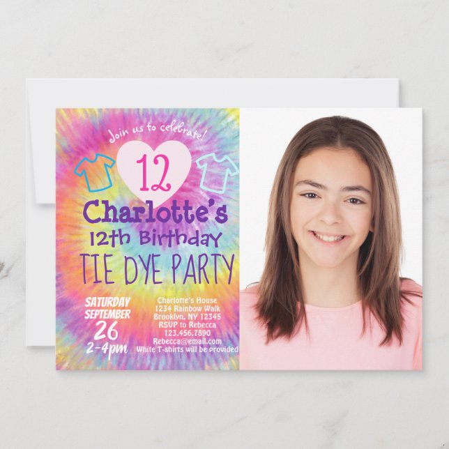 Invitation Tie Dye fête d'anniversaire Rainbow Photo (Devant)