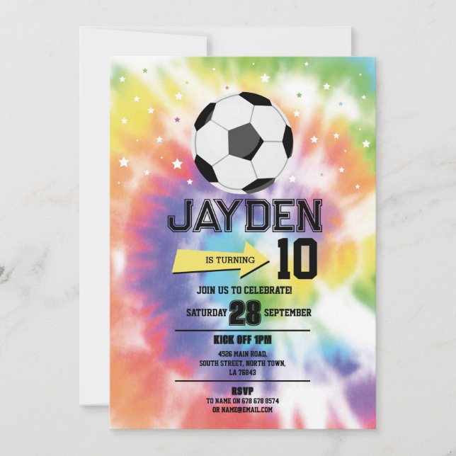 Invitation Tie Dye Football Football Anniversaire Fête Garçon (Devant)
