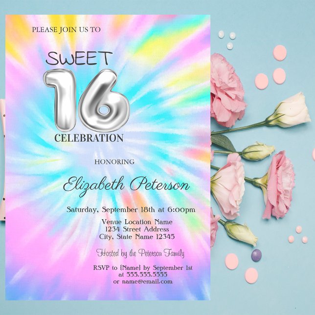 Invitation Tie Dye Girly Cool 16 (Créateur téléchargé)