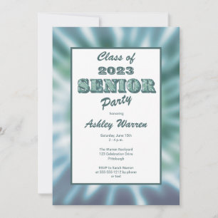 Invitation Tie Dye Look Turquoise Senior Graduor Party