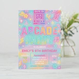 Invitation Tie Dye Neon Glow Arcade Party Anniversaire Invita