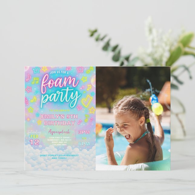 Invitation Tie Dye Neon Glow Foam Anniversaire Photo (Debout devant)