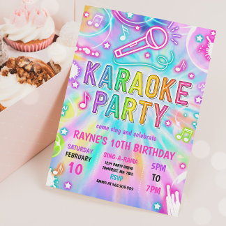Invitation Tie Dye Neon Karaoke Chanter Musique Anniversaire