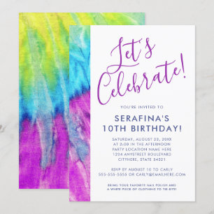 Invitation Tie Dye Neon Purple Aqua Lime N'importe quel âge A