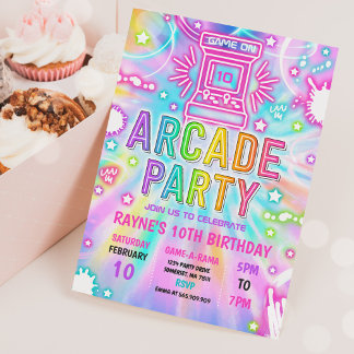 Invitation Tie Dye Neon Retro Arcade Jeu Anniversaire