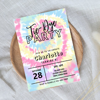 Invitation Tie Dye Party avec Retro Pastel couleurs