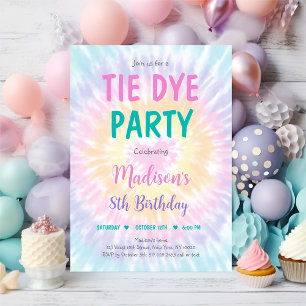 Invitation Tie Dye Pastel Hippie Paix Amour Anniversaire