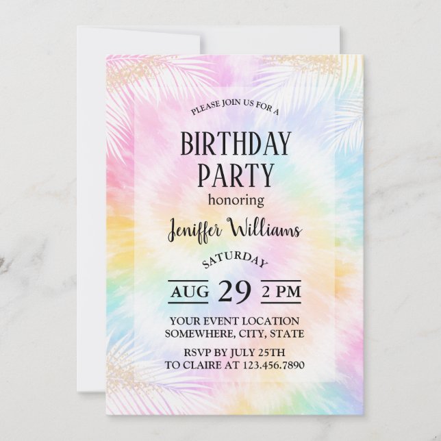 Invitation Tie & Dye Pastel Rose Girly Chic                   (Devant)
