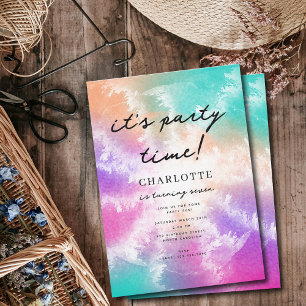 Invitation Tie Dye Pastel Rose Orange Turquoise Violet Annive