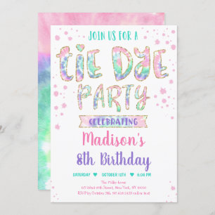 Invitation Tie Dye Rainbow Boho Hippie Girls Anniversaire