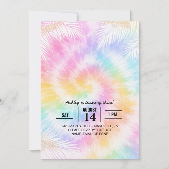 Invitation Tie-Dye Rose Pâle Girly Chic                     (Devant)
