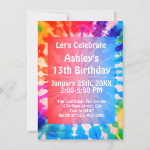Invitation Tie Dye Super Hippie Personnalisé Anniversaire Fêt