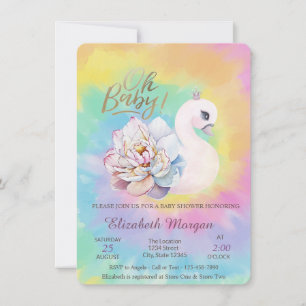 Invitation Tiedye adorable bébé cygne Baby Shower