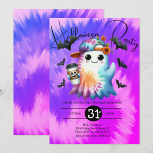 Invitation Tiedye néon Halloween fantôme dessiné à la main 