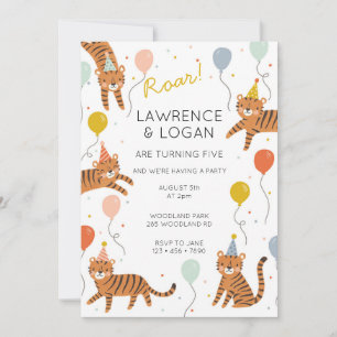 Invitation Tiger Anniversaire Fête Deux Noms