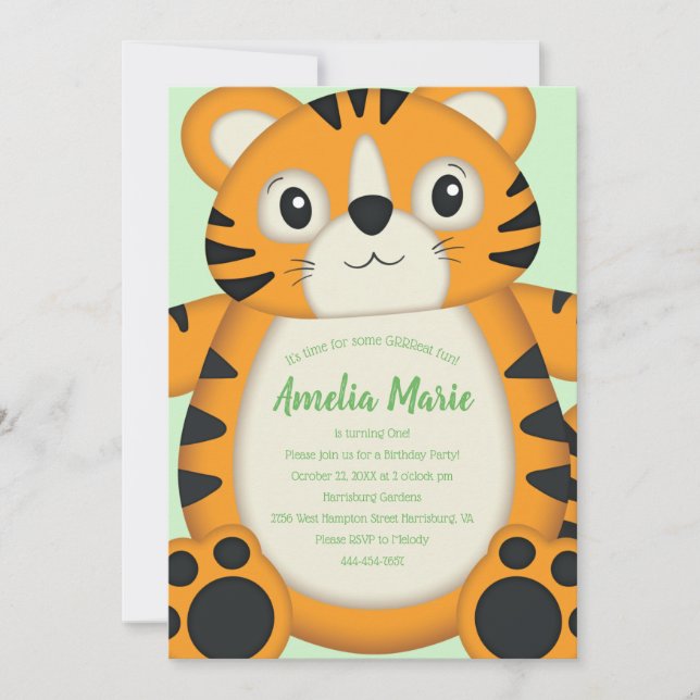Invitation Tiger Anniversaire Vert (Devant)
