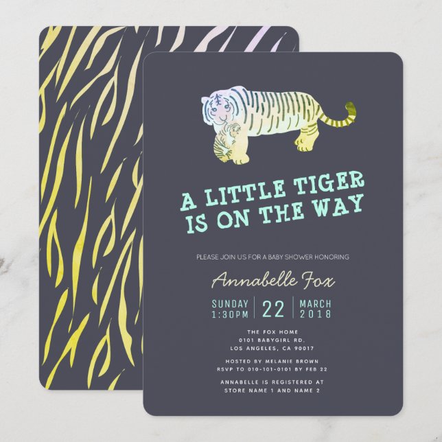 Invitation Tiger Cub Llow dans le Baby shower foncé Invitatio (Devant / Derrière)