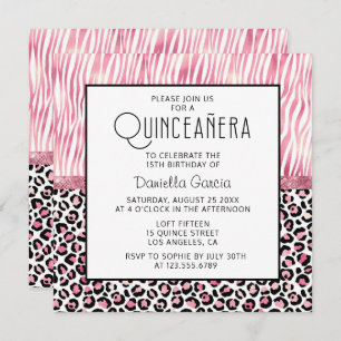 Invitation Tiger rose Safari Leopard Shimmer Quinceañera