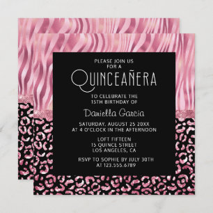 Invitation Tiger rose Safari Leopard Shimmer Quinceañera