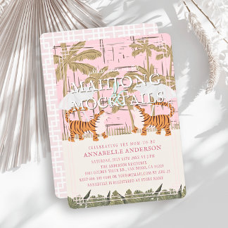 Invitation Tigers Rose Chinoiserie Mahjong Fille Baby Shower