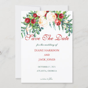 Invitation Tiges aquarelles de rose et de baie pour mariage