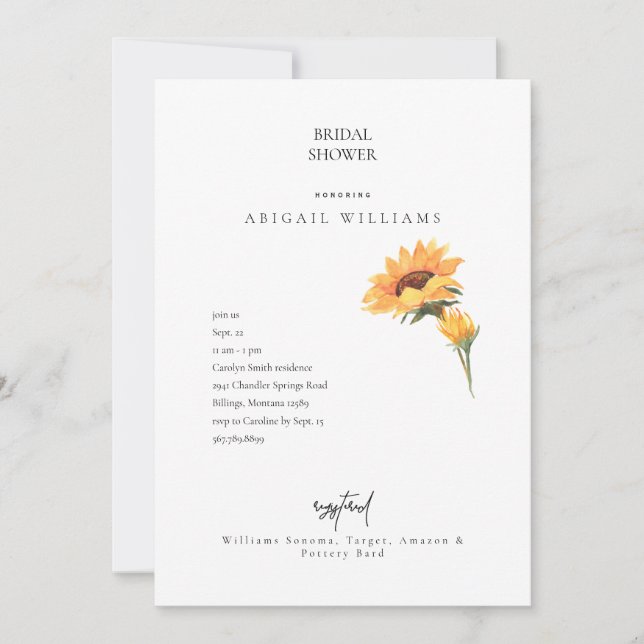 Invitation Tiges de tournesol de simplicité Mariage blanc (Devant)