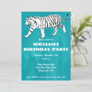 Invitation Tigre blanc Turquoise, Turquoise Blue Anniversaire