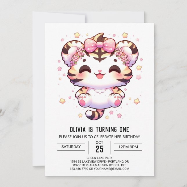 Invitation Tigre de dessin 1er anniversaire (Devant)