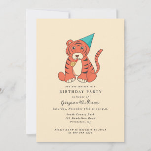 Invitation Tigre de dessin animé dans un chapeau de fête Anni