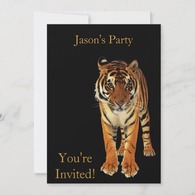 Invitation Tigre de fête d'anniversaire sur noir (Devant)