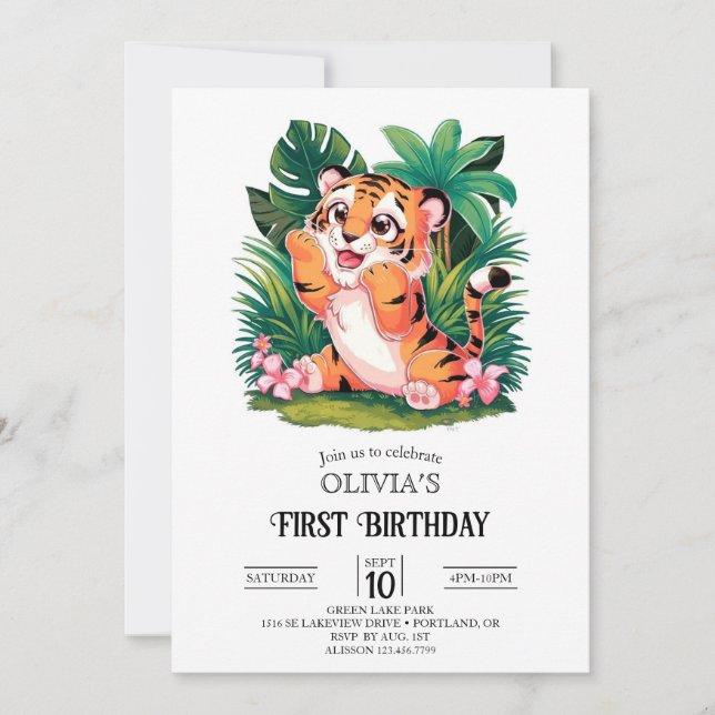 Invitation Tigre magique 1er Anniversaire numérique (Devant)