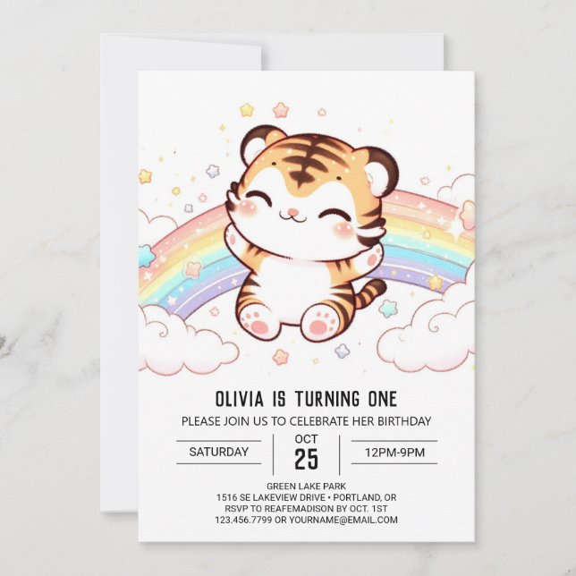 Invitation Tigre mignon 1er anniversaire (Devant)