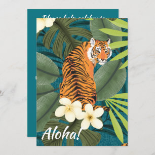 Invitation Tigre tropical Hawaiian Palm Jungle Turquoise