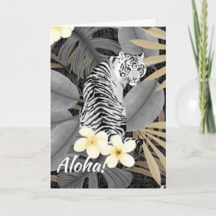 Invitation Tigre tropical Palmier hawaïen gris Jungle