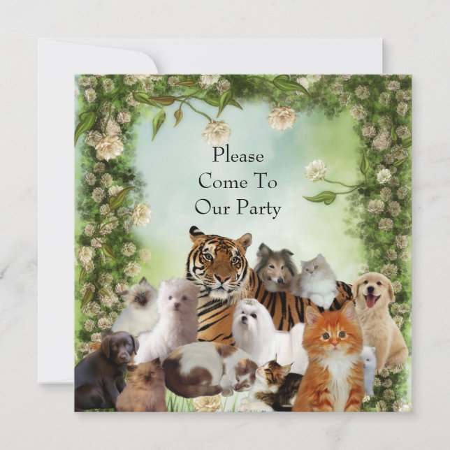 Invitation Tigres Chiens Chats Fête (Devant)