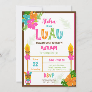 Invitation Tiki Aloha Luau Hawaiian Tropical Summer Anniversa
