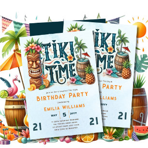 Invitation TIKI ANNIVERSAIRE Tropical Luau Hawaiian Party
