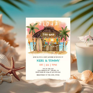 Invitation Tiki Beach Bar   Baby shower de la mer du coucher