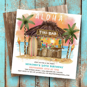 Invitation Tiki Beach Bar   Mer tropicale coucher de soleil A