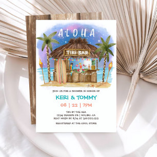 Invitation Tiki Beach Bar Tropical Night Sea Couples Douche
